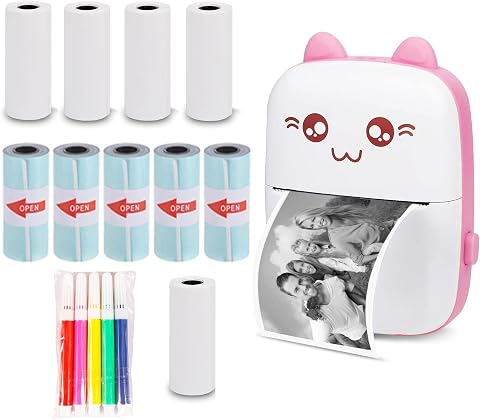 WANGCL Termiczna drukarka etykiet z ładowaniem USB, przenośna, bezprzewodowa drukarka fotograficzna Bluetooth, kompatybilna z systemem Android lub iOS, z 1 rolką papieru termicznego (różowa)