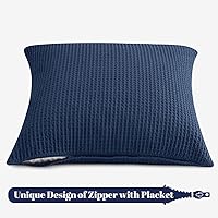 Vista 5 de PHF Funda de almohada 100% algodón con tejido de gofre, 18 x 18 pulgadas, sin relleno, paquete de 2 elegantes fundas de almohada cuadradas Azul