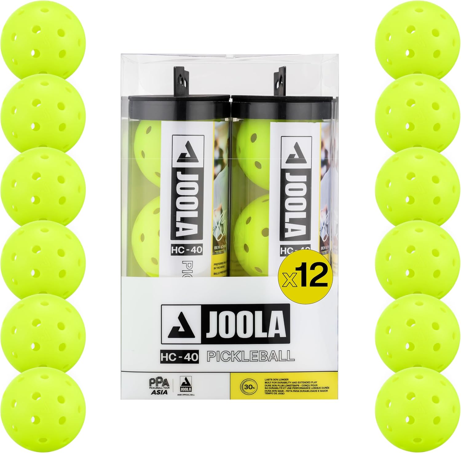 JOOLA HC-40 Hardcourt Pickleball Balls with Storage Tube - USAP Approved Balls for Tournament Play - 3, 12, 40, & 100 Pack Option - Durable Pickleballs for Indoor Play & Outdoor Courts