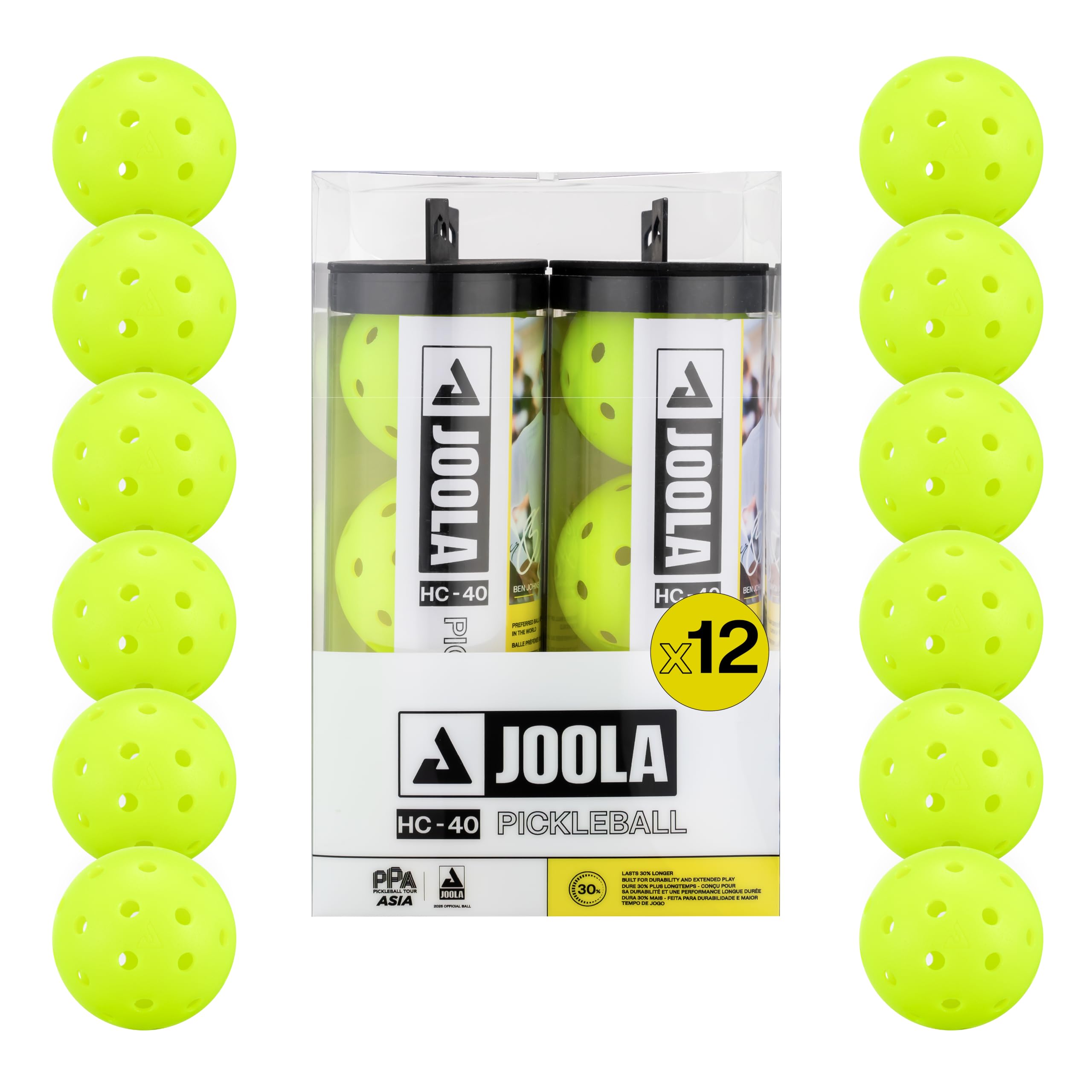JOOLA HC-40 Pickleball - Shock Yellow - 12 Pack (Global)