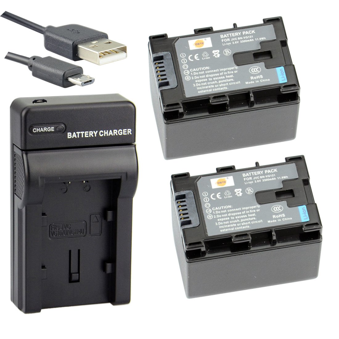 DSTE BN-VG121 Li-ION Batterie (2-Pack) et Chargeur USB Costume pour JVC BN-VG107, BN-VG107U, BN-VG107US, BN-VG114, BN-VG114U, BN-VG114US, BN-VG121, BN-VG121U, BN-VG121US