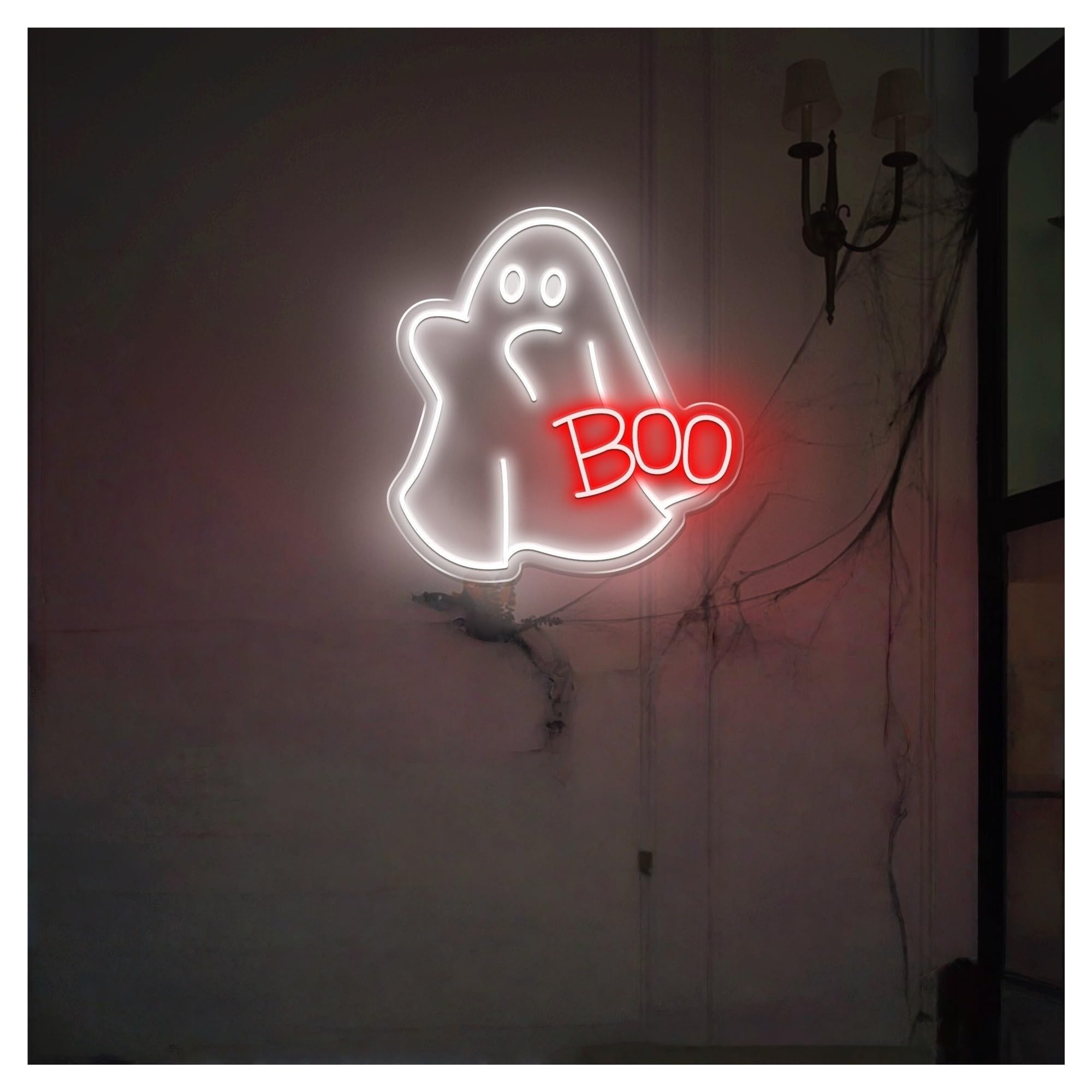 RONGCH Hanging Art Neon Signs Ghost Boo Neon Sign, Suitable for Home Party Decor with Brightness Adjustable 40cm(C)