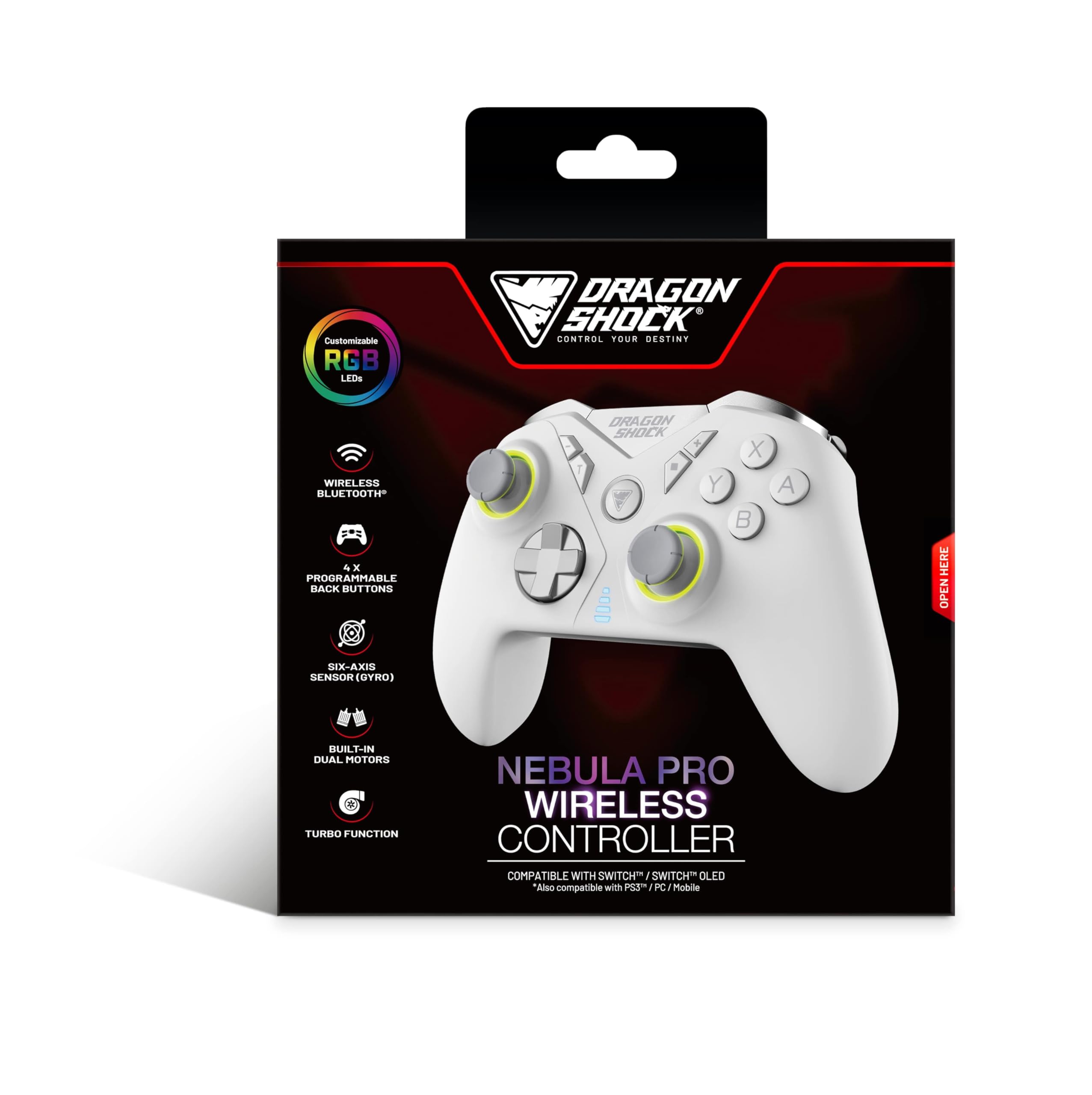 NEBULA PRO - Manette sans Fil Pro Blanche pour Nintendo Switch, Switch Lite, Switch OLED, PS3, PC et Android