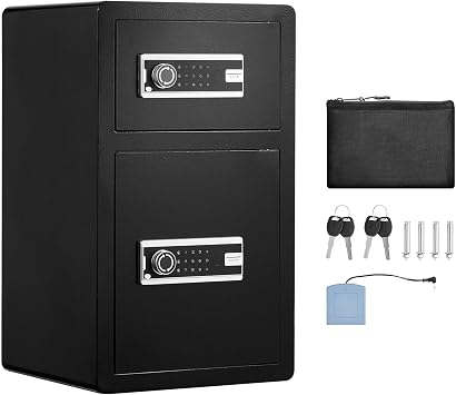 Happybuy Double Doors 4.5 cu.ft Safe Box with Key Lock & Password, Fireproof Bag, Key Rack, LED Light, 2 Adjustable Dividers for Money, Documents, Jewelry, Black