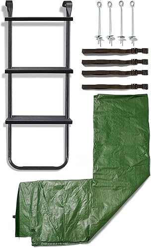 Plum 29125 Kit de accesorios para trampolín al aire libre con cubierta protegida contra la intemperie, escalera y juego de anclaje de 8 piezas,