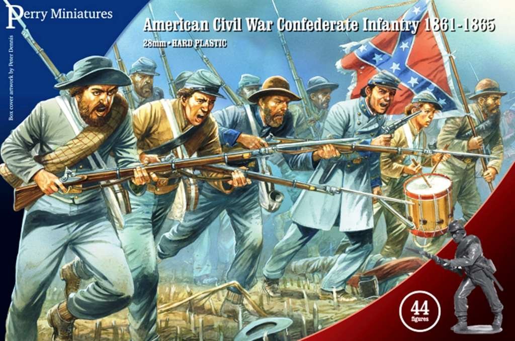 Plastic Toy Soldiers Kit 28mm American Civil War CSA Infantry 1861-65 44 Model Figures with Flags Wargaming Set