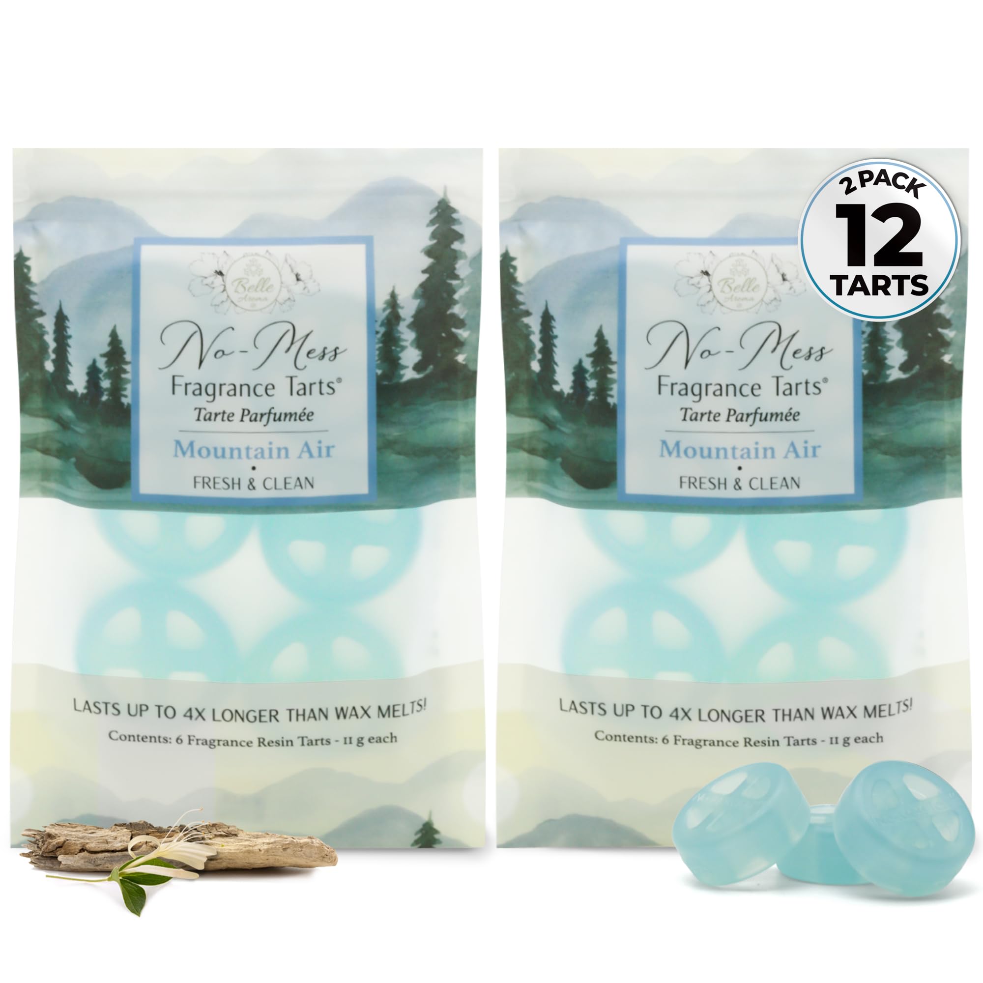 Belle Aroma No-Mess Fragrance Tarts for Wax Warmers – Solid Fragrance Alternative to Wax Melts (Designed Not to Melt), Heat-Activated Home Scent, Long-Lasting Aroma Pieces, 12 Mini 2 Pack Mountain Air