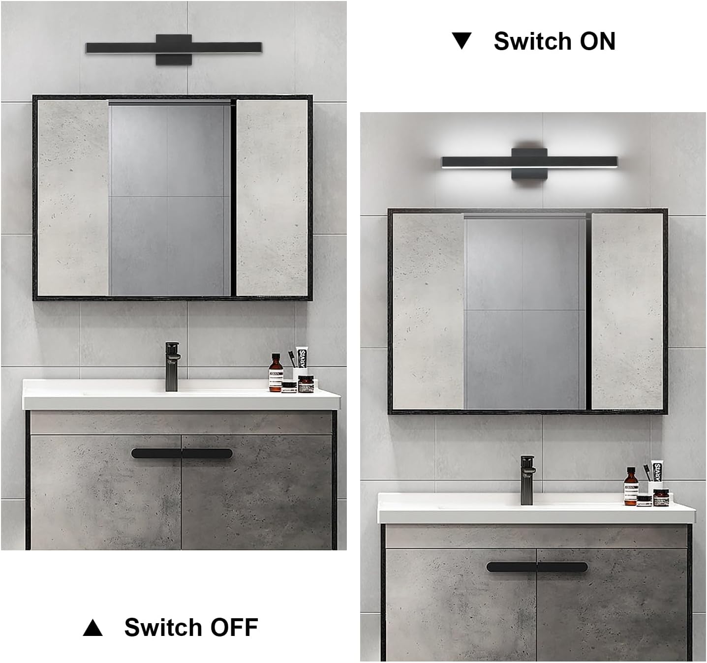 LED Modern Bathroom Vanity Light (24-Inch, Cool White 6000K), Eye Protection Modern Bathroom Wall Lighting Fixtures Over Mirror, Matte Black