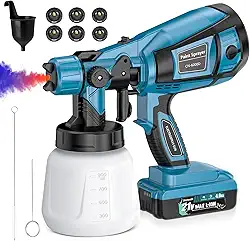 Pistola de Pintura Alimentada por Bateria, 110V-220V Pistola de Pintura Eletrica com Frasco Spray de 900ml, Pulverizador de Tinta Pressão com Máxima 0,2dar, 21V