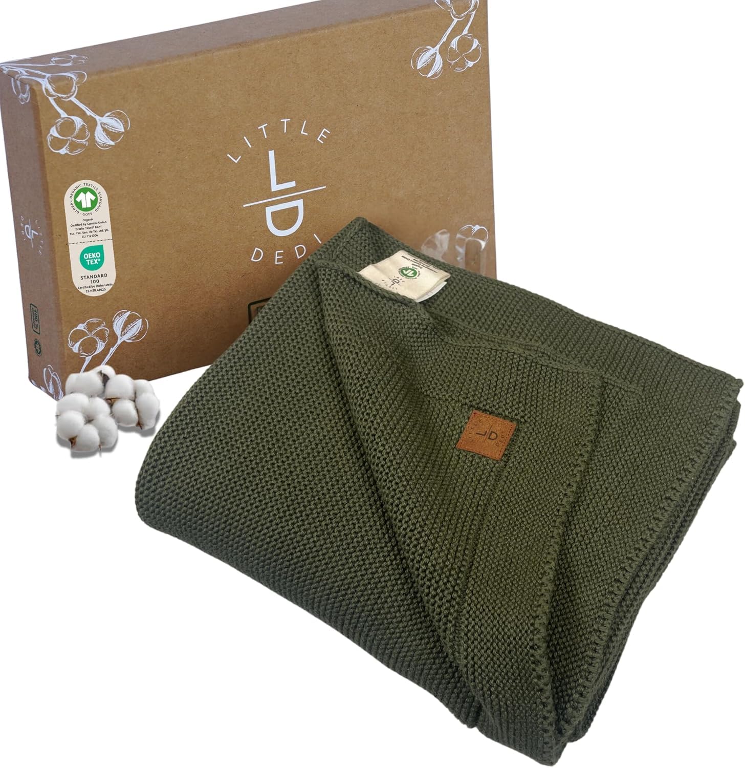Little Dedi Men's Pepper Green 100% Organic Cotton Baby Knitted Blanket With Gift Box - Soft Toddler, Crib, Stroller Blanket - Neutral Swaddle And Receiving Blanket For Newborns, 30"X40",
