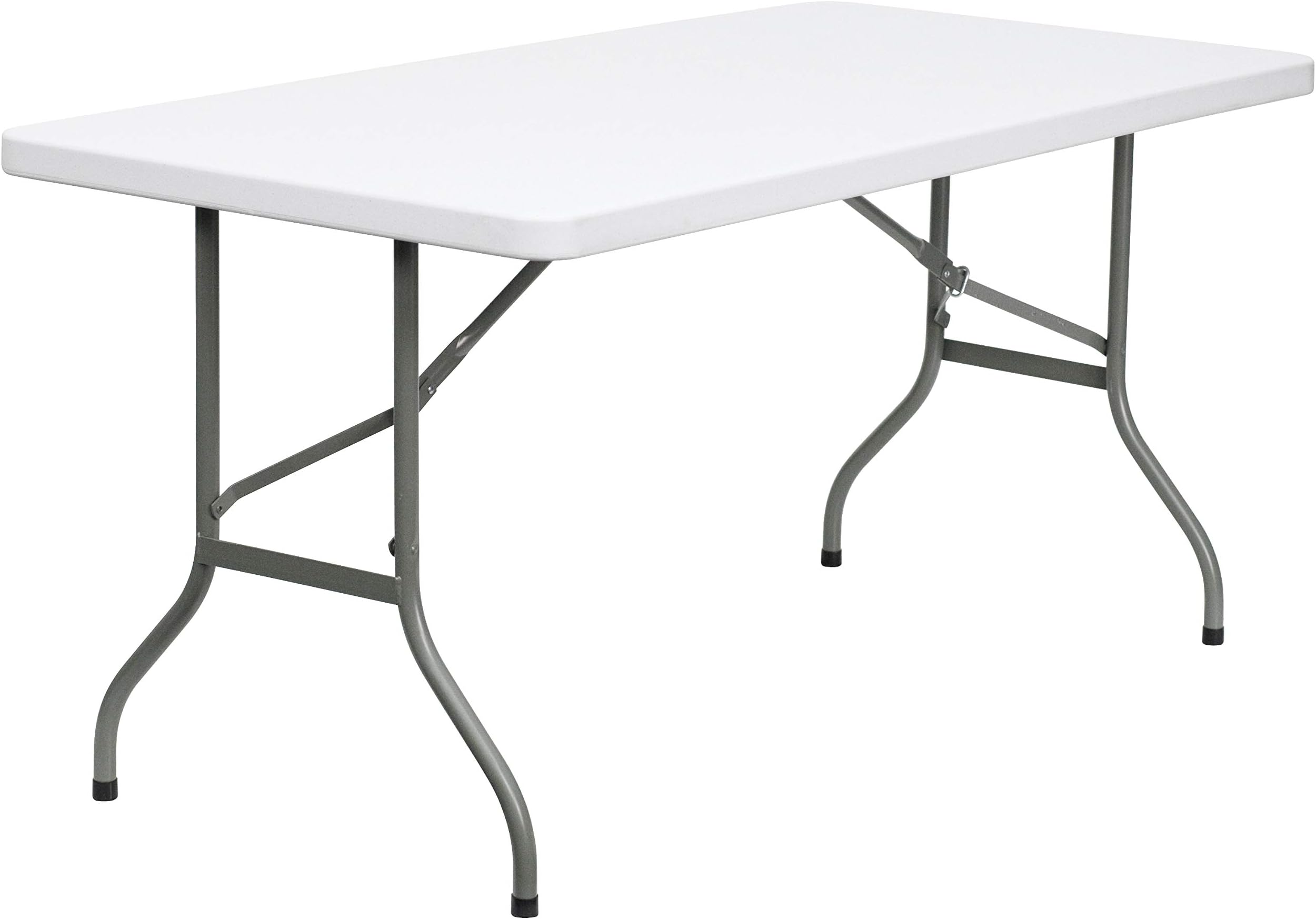 Elon 5' Rectangular All-Occasion Plastic Folding Event Table, Foldable Portable Banquet Table for Indoor/Outdoor Events, White