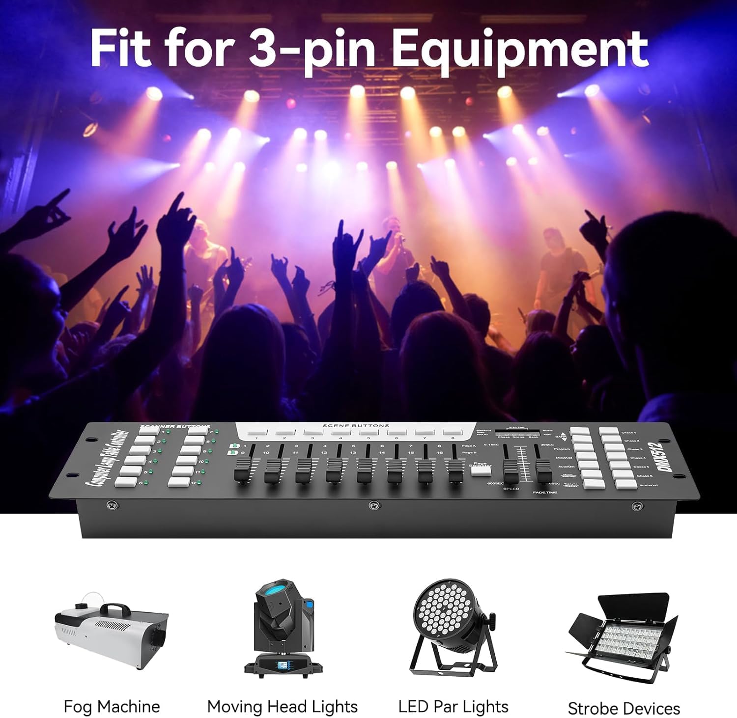 Controller DMX 512 Console per illuminazione palcoscenico, 192 canali Console 240 scene per 6 lettori, leggio luce DMX, festa, DJ Discoteca Moving Head Light Scene Lampada Operatore Attrezzature