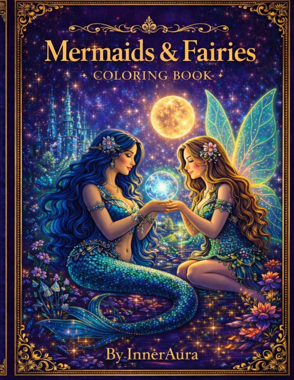 Mermaids & Fairies Coloring Book: Magical Mermaids and Enchanted Fairies – A Fantasy Coloring Book for Adults (InnerAura – Soul & Magic Coloring Series)