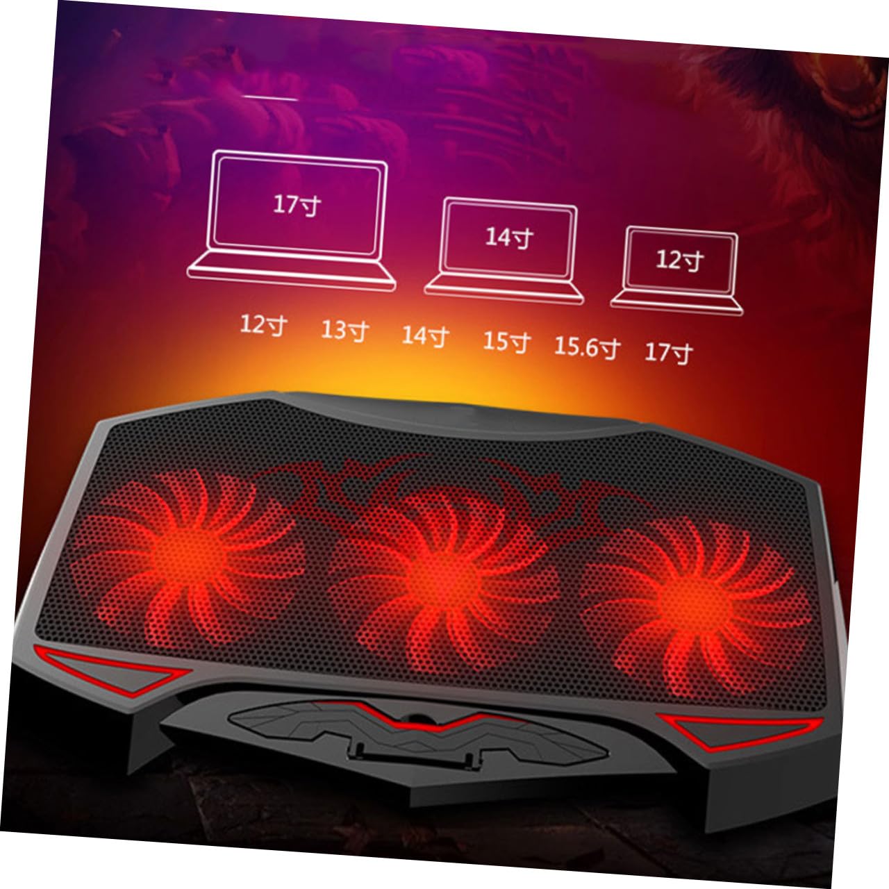 Enfriador de Portátil de 3 Ventiladores, Base Metálica Negra | Doble Puerto Usb, 5 Niveles de Ajuste, Diseño Ergonómico y Baja Emisión Sonora