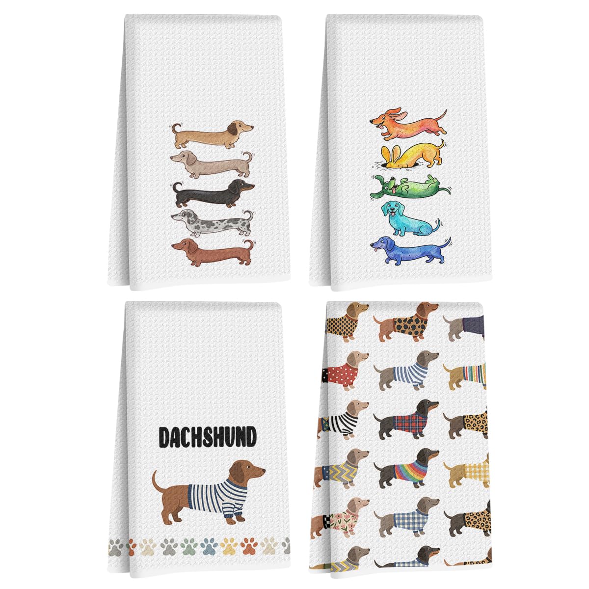 4 Pcs Cute Dachshund Kitchen Towels, Dachshund Gift Reusable Dish Towels