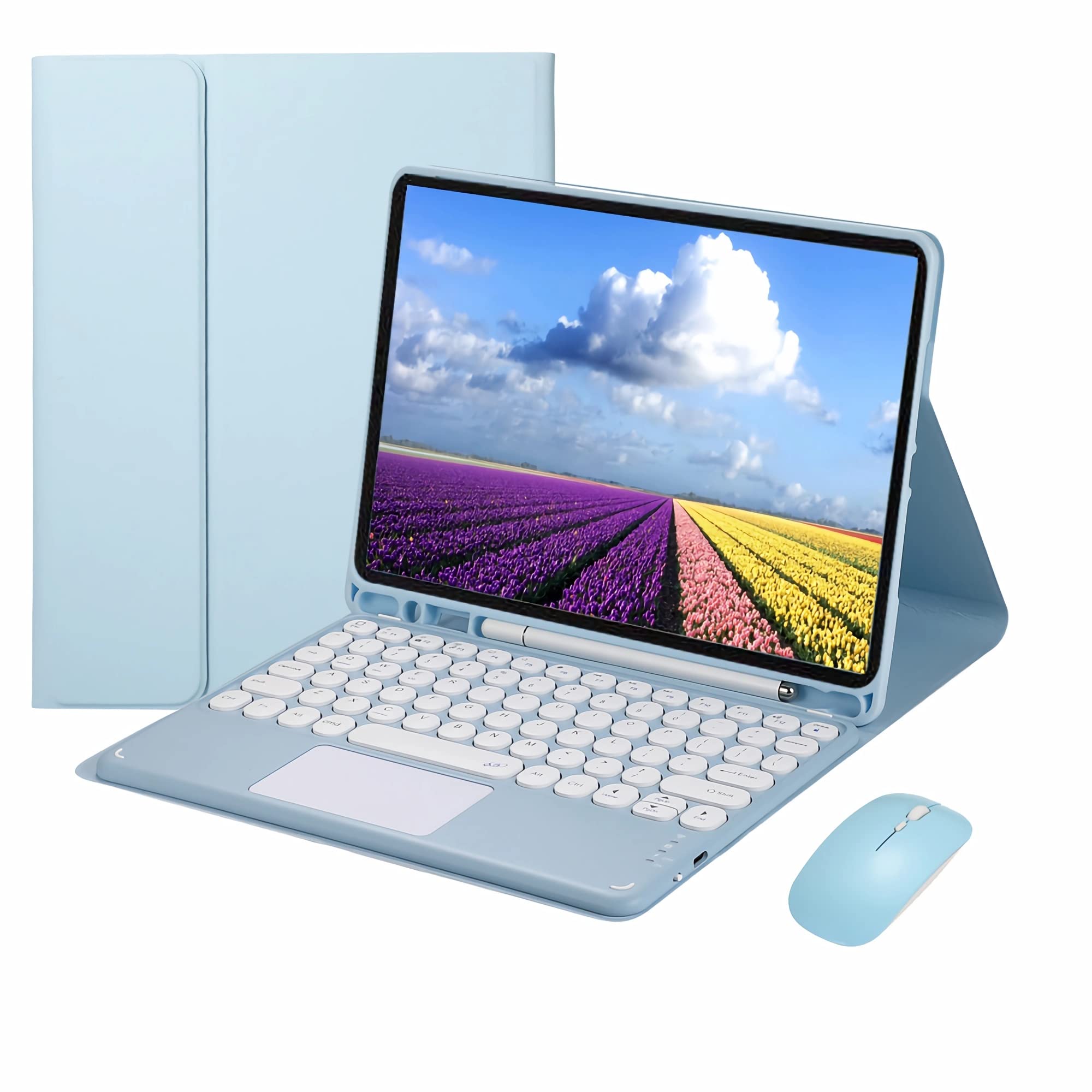 Custodia con Tastiera per Samsung Galaxy Tab S8/S8 Plus/S7 FE/S7plus/S8 Ultra Touchpad Tastiera Staccabile con S Pen Holder Cover per 12,4 14,6 10,4 10,5 con Mouse Bluetooth,Blu,S8Ultra