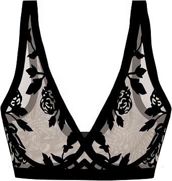EBY Sheer Mesh Bralette for Women Seamless Wireless Bra with Support and Lift Breathable Mesh Bra Without Metal Wire Madam Noir - X-Large XL
