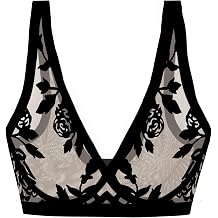 EBY Sheer Bralettes for Women Wireless Bras for Women, Seamless Mesh Bralette, Supportive Comfy Bra, Everyday Sleep Bra - Madam Noir Large Madam Noir Large