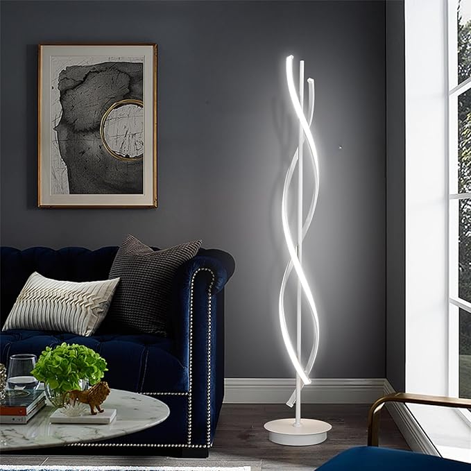 KOSHSH KOSHSH LED Floor Lamp, Living Room, Dimmable, Modern Spiral Floor Lamp, Living Room, LED Spiral Floor Lamp with Remote Control, for Decoration, Bedroom, Children's Room (155cm, White) photo 3