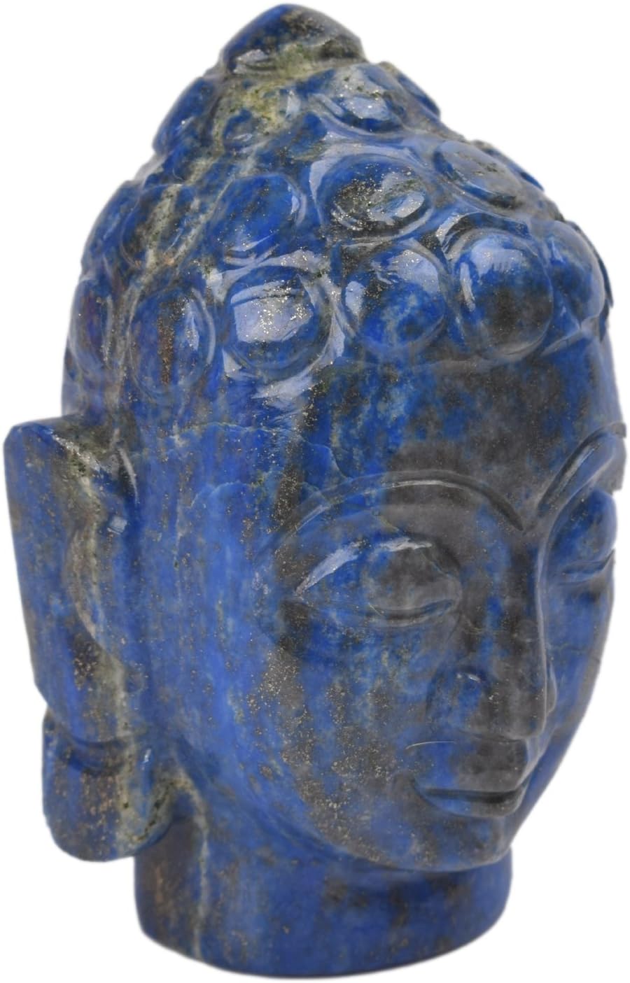 GEMHUB Natural Lapis Lazuli Buddha Head Statue, Hand-Carved Gemstone Buddha Sculpture, Blue Lapis Gemstone Figurine for Meditation, Spiritual Home Decor, Office & Gift, Approx. 76 x 53 mm image 3