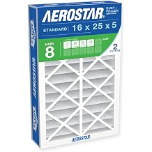 Aerostar 16x25x5 MERV 8 Air Filter, Pleated AC Furnace HVAC Filters 15.375x25.5x5.25, Electrostatically Charged for Allergies Dust Pet Dander Pollen Mold Lint, MPR 600 FPR 5, USA, 2 Pack