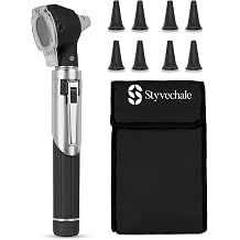Compact Fiber Optic Otoscope Kit | 2.5V Halogen Light | Magnifying Lens | 2.5X Magnification | Portable ENT Diagnostic Set with Free Specula and Carry Pouch Black
