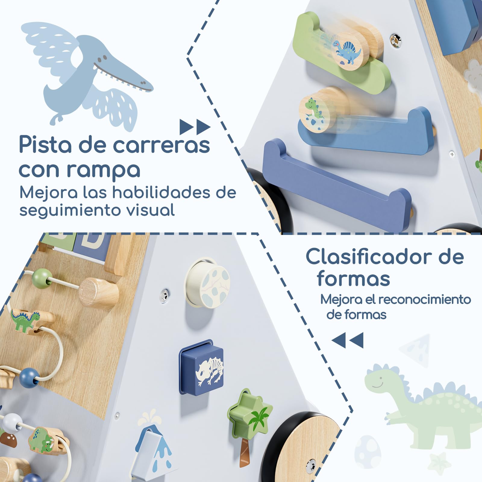 Lehoo Castle Andador Bebes de Madera, Caminador Bebé Dinosaurio | Freno Ajustable, Centro de Actividades 9 en 1, Montaje Fácil, Juego Educativo Montessori, Regalo Bebé Niño 1 Año