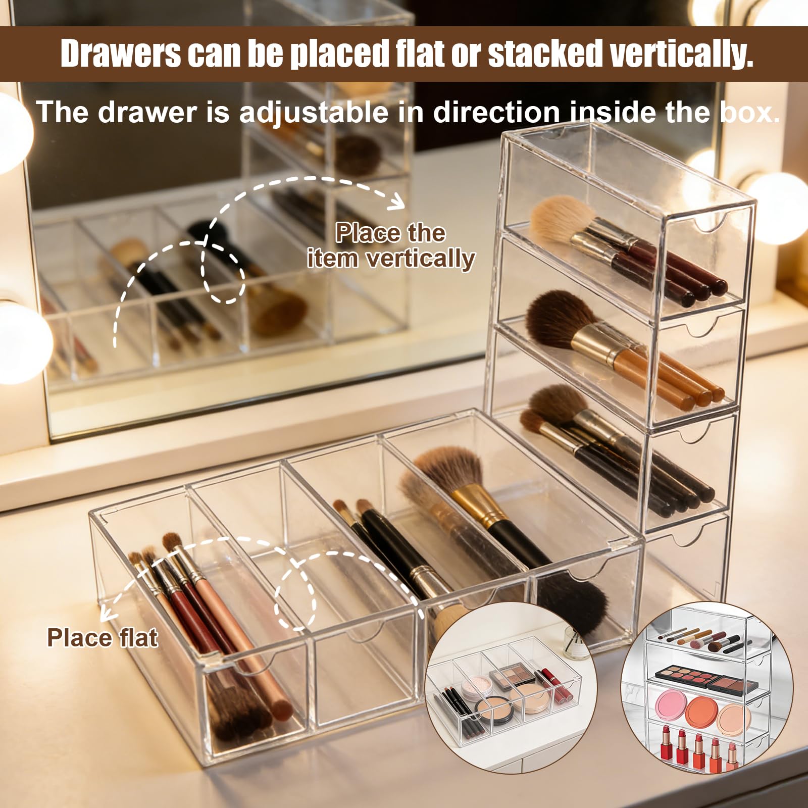 Cajón de almacenamiento para cápsulas de café, soporte transparente para cápsulas de café, 24,7 x 17,6 x 6,6 cm, cesta de cápsulas de café de acrílico con 4 particiones, para Nespresso, Dolce Gusto - 5