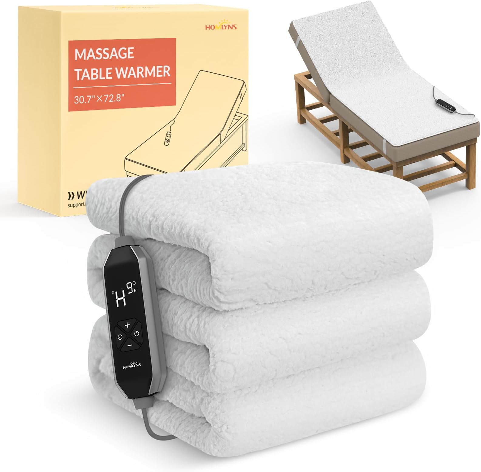 HOMLYNS LuxeHeat Massage Table Warmer Heating Pad, 30" x 72" Soft Fleece Professional Massage Therapy Bed Warmer with 10 Heat Settings, 1-9 Hours Auto Off, Rapid Heating