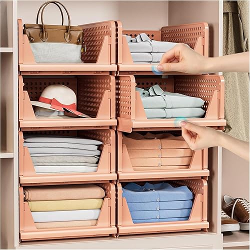 Miniatura 2 de Paquete de 5 cajas de almacenamiento plegables para armario, contenedores de almacenamiento apilables, cesta de cajón de plástico para armario,