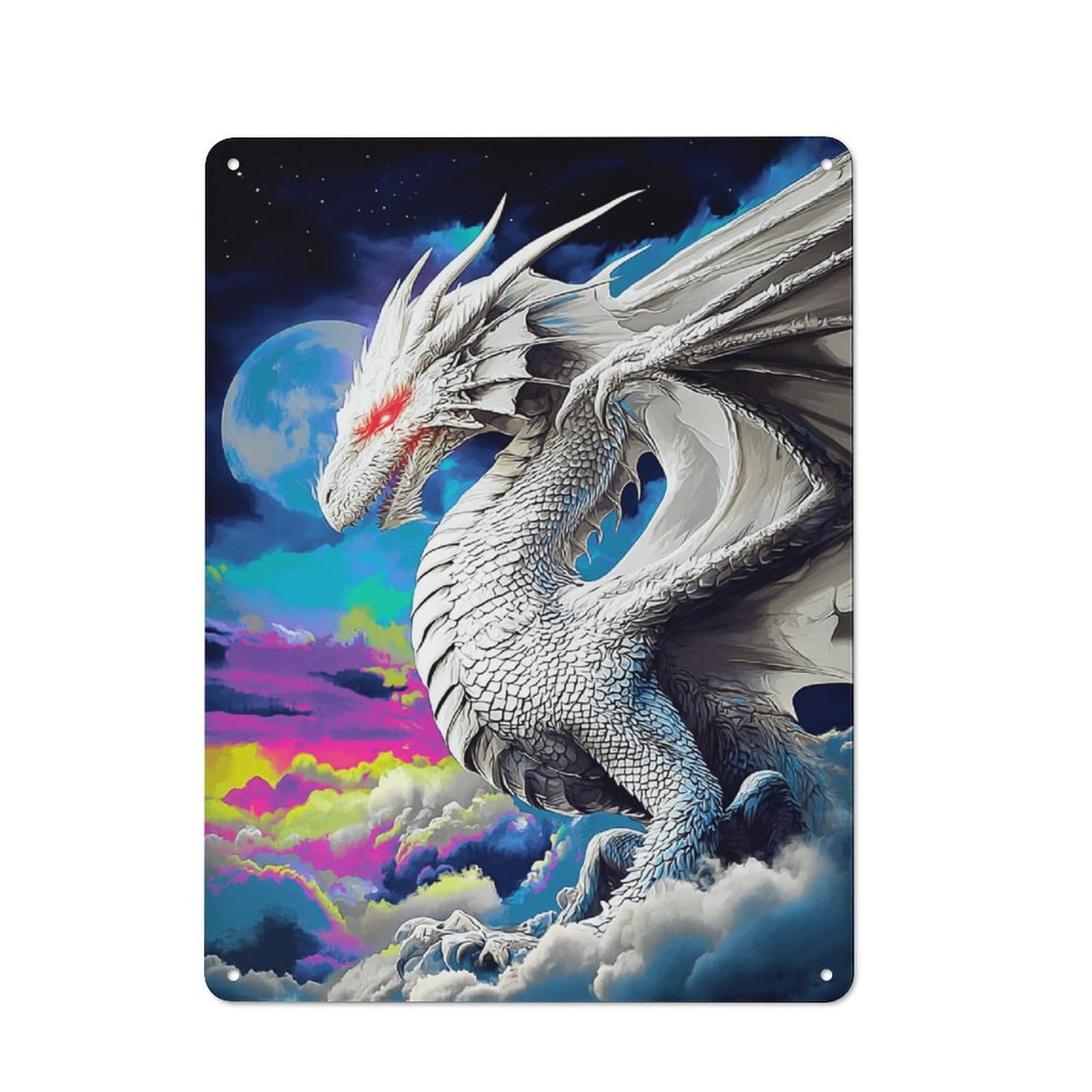 Junmoney White Dragon In Clouds -1 Rustic Metal Plaque 40X30cm For Hobby Room Or Studio, For Creative Interior Collectors