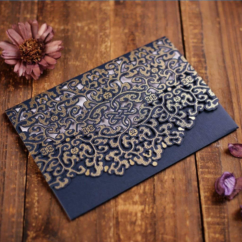 CYSKY 20 Piezas Tarjetas de Invitación de Boda con Papel Imprimible en Blanco y Sobres para Boda, Cumpleaños, Graduación (Azul)