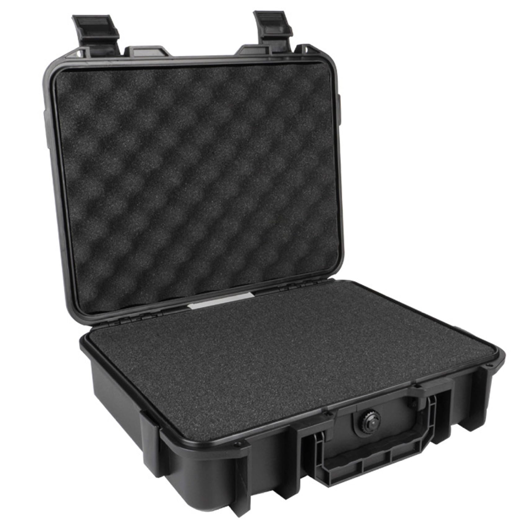 Waterproof Shockproof Hard Case with EVA Foam Insert, Carrying Tool Storage Box with Handle, Safety Lock Hole & Air Valve for Drones, Cameras & Equipment