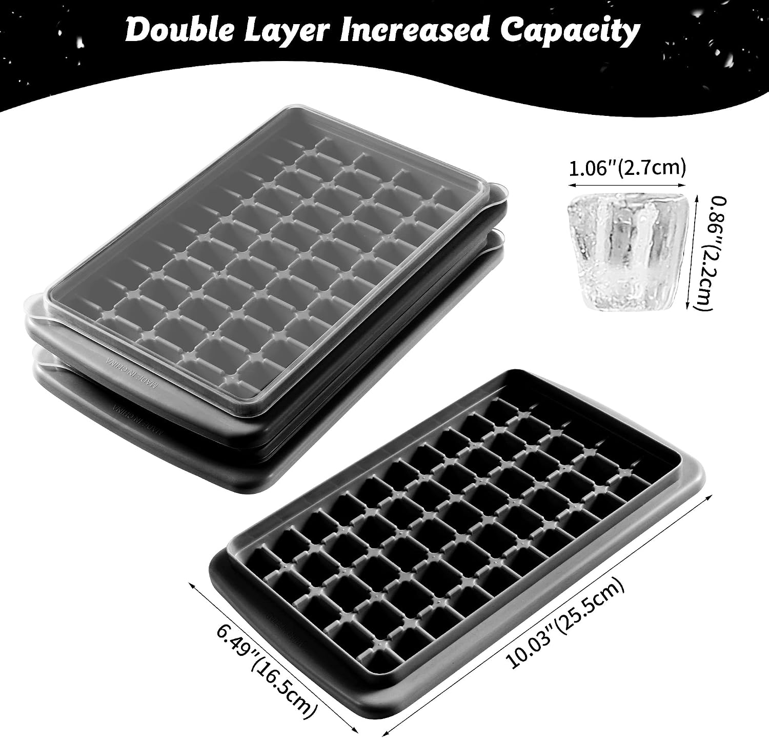 2 Pack Ice Cube Tray with Lid and Bin for Freezer, Easy Release 55 Nugget Ice Tray with Cover, Storage Container, Scoop. Perfect Small Ice Cube Maker Tray & Mold. Flexable Durable Plastic, BPA Free