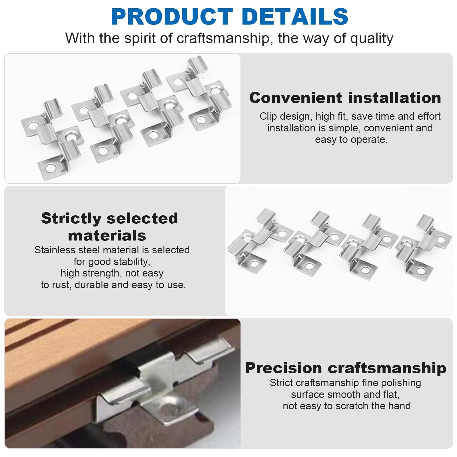 100 clip per terrazze in acciaio inox, a forma di U, clip di fissaggio con ardiglione, per assi in WPC da esterni, per pavimenti in legno di bambù, giunti di dilatazione da 4 mm (argento, 7 mm)