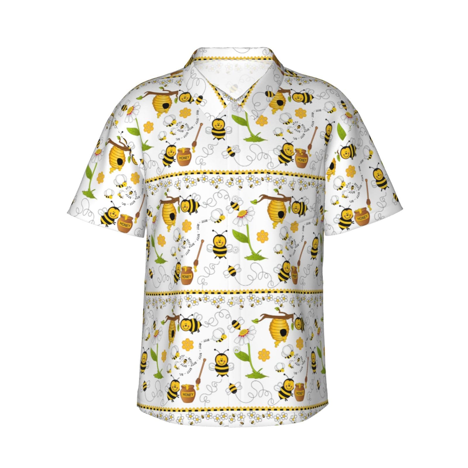 Flying Bees Daisy Honey Mens Hawaiian Shirts Short Sleeve Button Down Tropical Shirt Summer Holiday Beach Aloha Hawaii Shirt, Black, 3XL