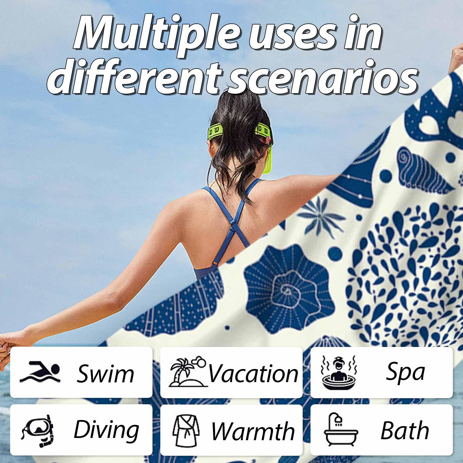 Serviette Plage Microfibre 150x75cm - Serviette De Bain Ultra Légère Et Séchage Rapide