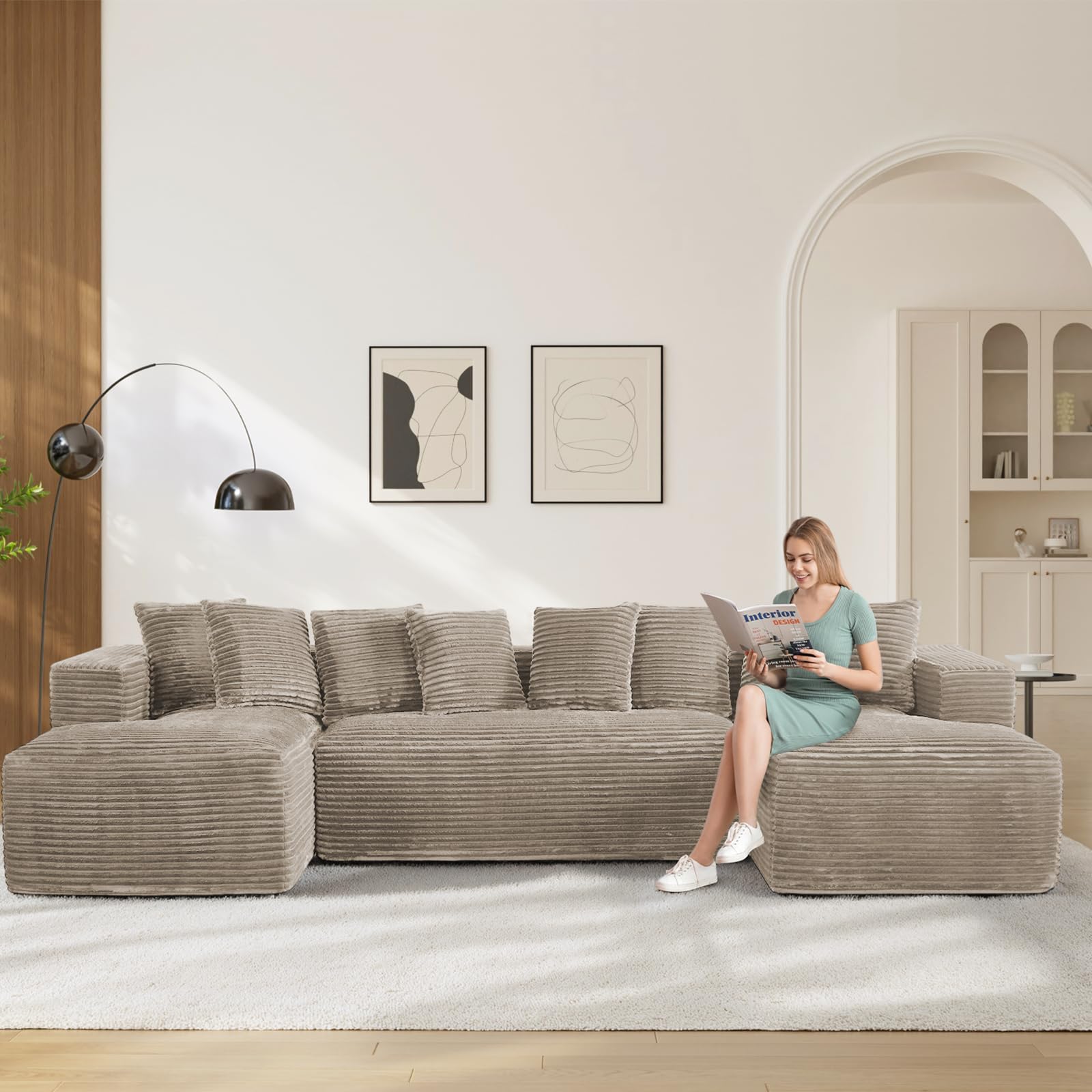 ONEMMLION 131 Oversized Corduroy U-Shaped Sectional
