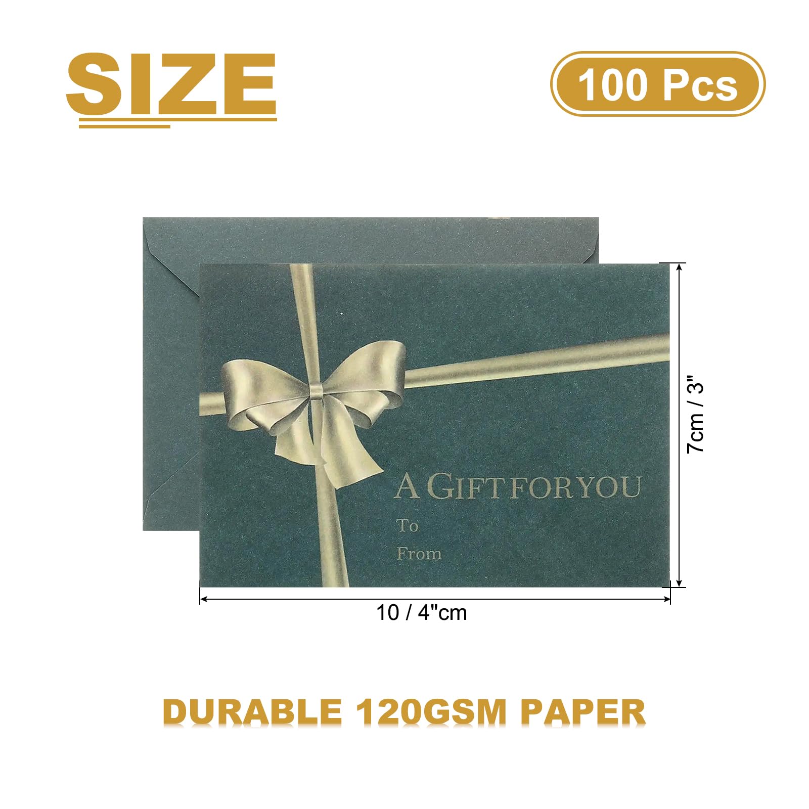 PATIKIL 100Pack Mini Envelopes, 4x3 Card V Flap Small Business Card Envelopes with Gold Ink Pen for Office Wedding Invitations Graduation Party Gift, Green - Image 2