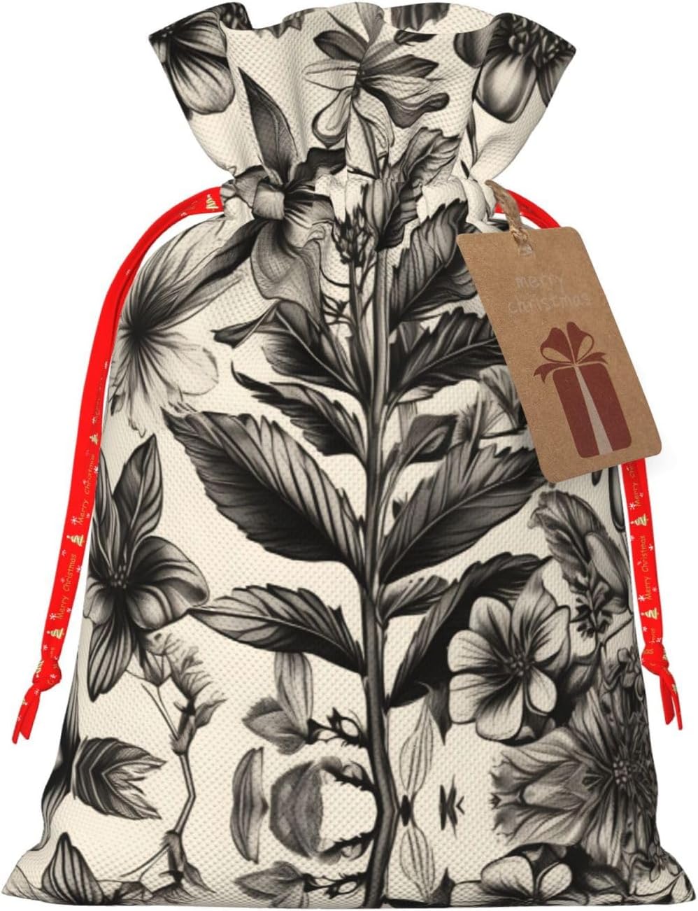 KOPUUYRD Floral Herbs Botanical Pattern Print Charming Gift Bag,Cloth Bags With Drawstrings,For Festive Occasions Everyday Use