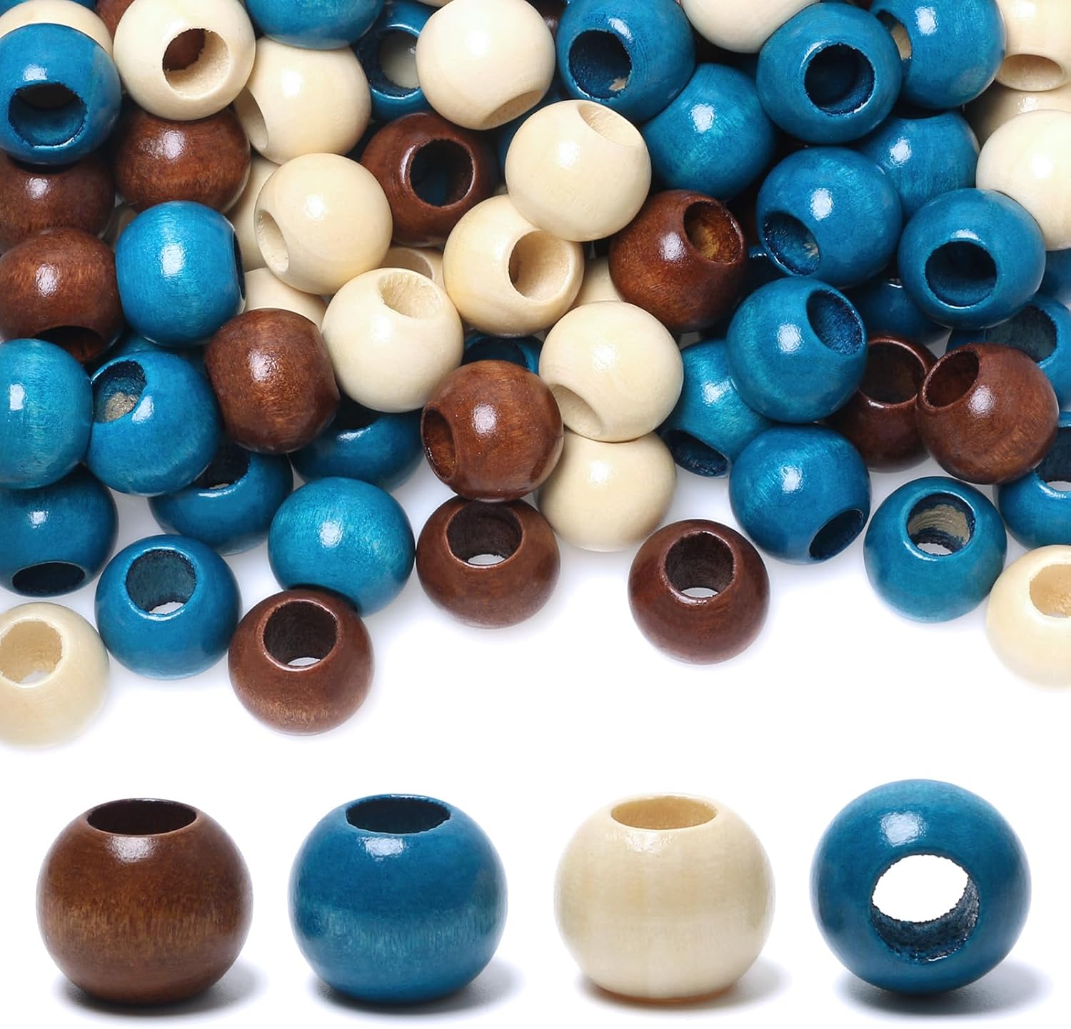 16mm Wood Beads Large Hole, 210pcs Wooden Round Beads for
