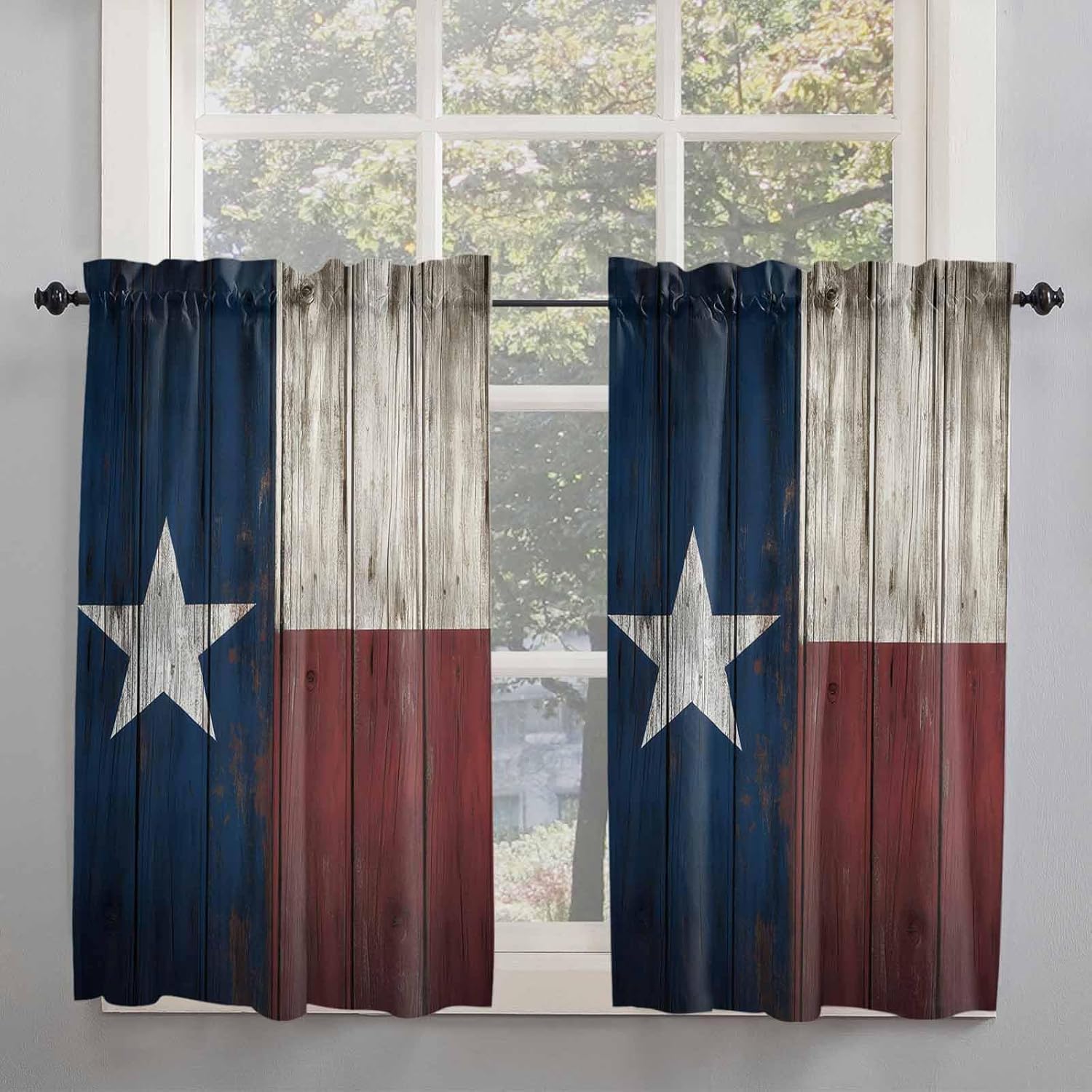 Kitchen Curtain 45 Inch Length, Red Blue Grey, Small Short Cafe Tiers Curtains Drape, 2 Panels Window Treatment Rod Pocket Drapery Curtains 55x45