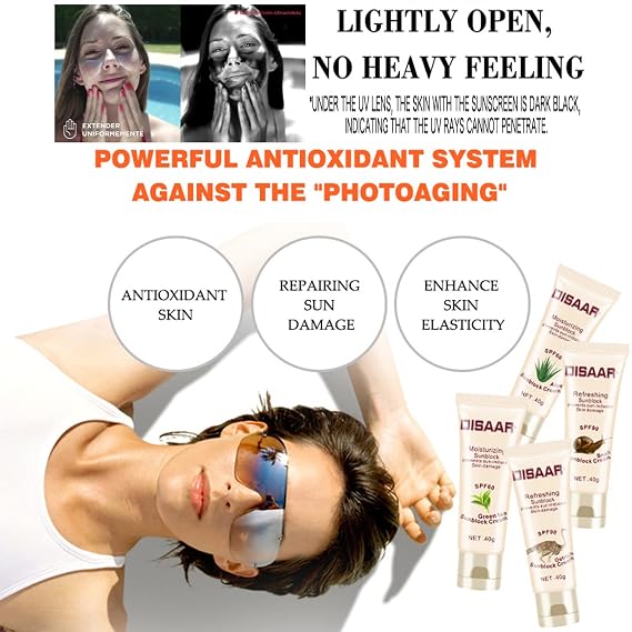 DISAAR BEAUTY Sunblock Cream Refreshing Sunscreen Face Neck Arms Skin Damage SPF 60/90 PA++ UVA/UVB Protection 40ml/1.35fl.oz (SPF 60 Aloe Vera Sunblock Cream)