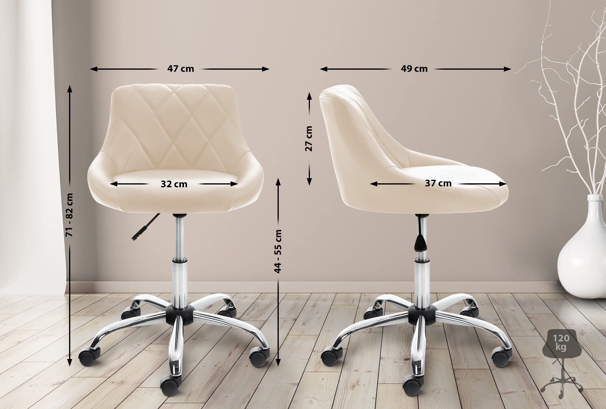 CLP Sgabello Da Lavoro Lazio In Similpelle I Con Ruote, Colore:crema, Materiale:Ecopelle