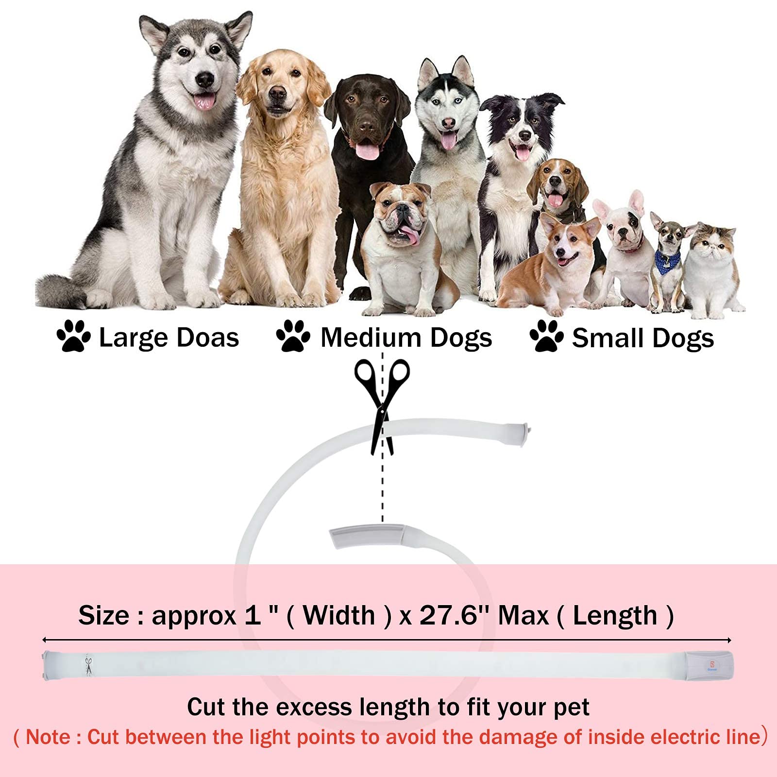 GS GLOWSEEN - Collar para Perro con luz LED, Color cambiable, tamaño General, General Size
