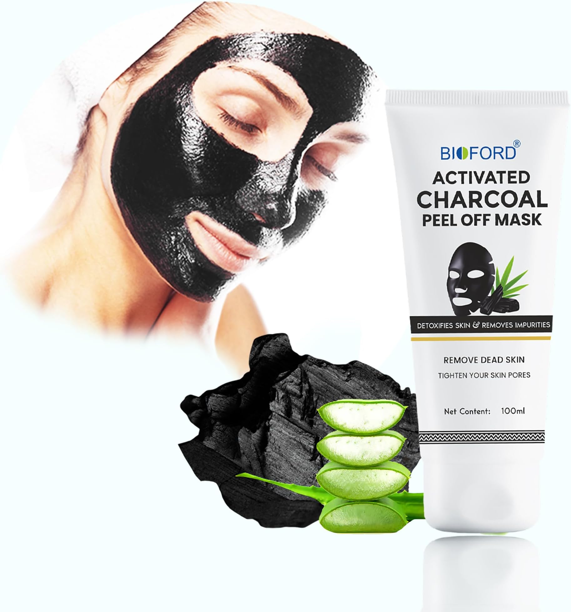 Bioford Charcoal Peel Off Mask for Men & Women Removes Blackheads and Whiteheads Active Cooling Effect Deep Skin Purifying Cleansing (100 ML)