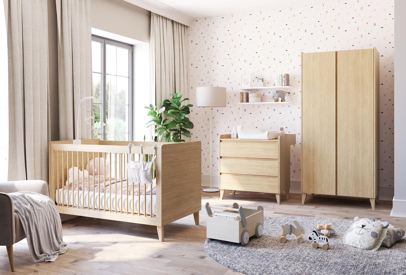 QMM Babyzimmer Kinderzimmer Maya komplett Set A Kleiderschrank Kommode Wickelaufsatz Bett