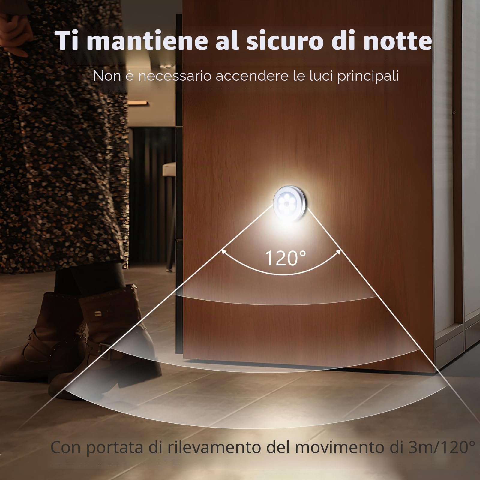 ORIA 6PCS Luce Notturna Sensore Movimento, Luci Armadio Led Senza Fili con Magnete, Auto On/Off, Luce Adesiva a Batteria per Armadio, Corridoio, Scale