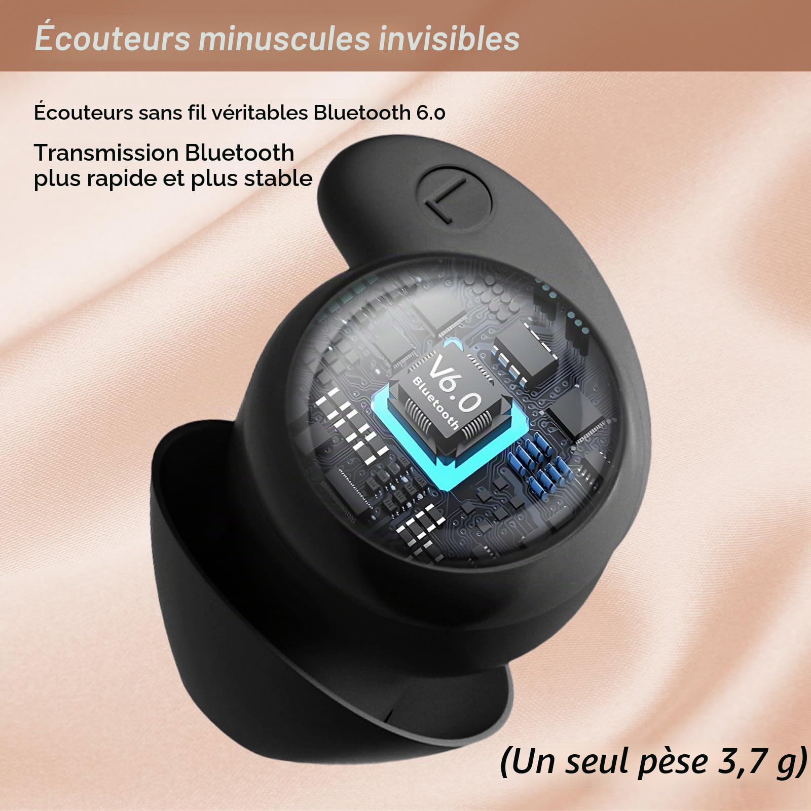 LOBKIN Écouteurs Sommeil, Casque Antibruit Sommeil Bluetooth 5.4, Mini Écouteurs Invisibles sans Fil d'appel,Écouteurs pour Dormir sur, Le Côté Le pour Dormir, Le Sport, Le Yoga et Les Voyages