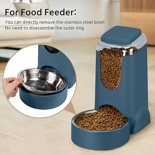 Miniatura 5 de Paquete de 2 alimentadores automáticos para gatos y perros, dispensador de agua de acero inoxidable por gravedad y juego de bebedero para mascotas